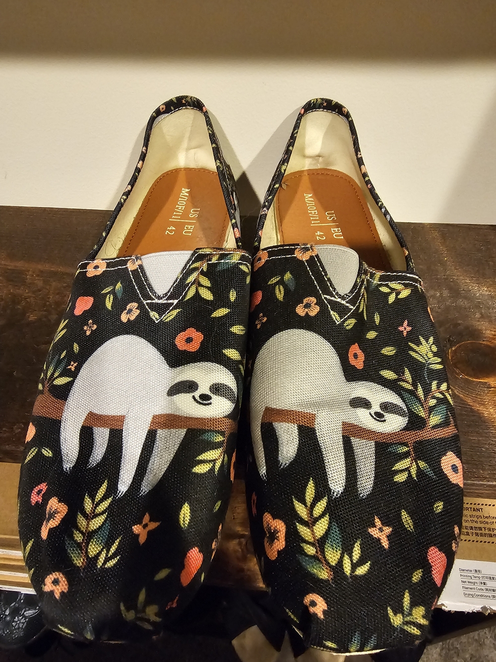 Women's Black Floral Sloth Canvas Slip-On Shoes